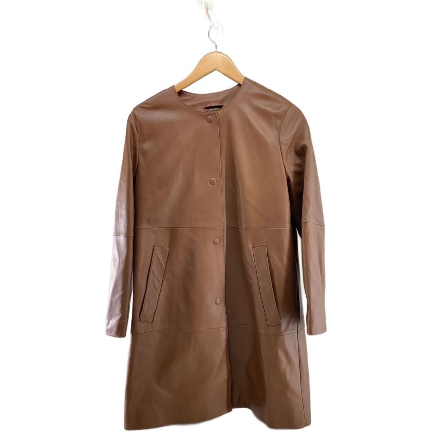 MAXMARA WEEKEND / ラムレザーノーカラーコート/38/羊革/BRW/23547602396 MAXMARA WEEKEND◇ラムレザーノーカラーコート/38/羊革/BRW