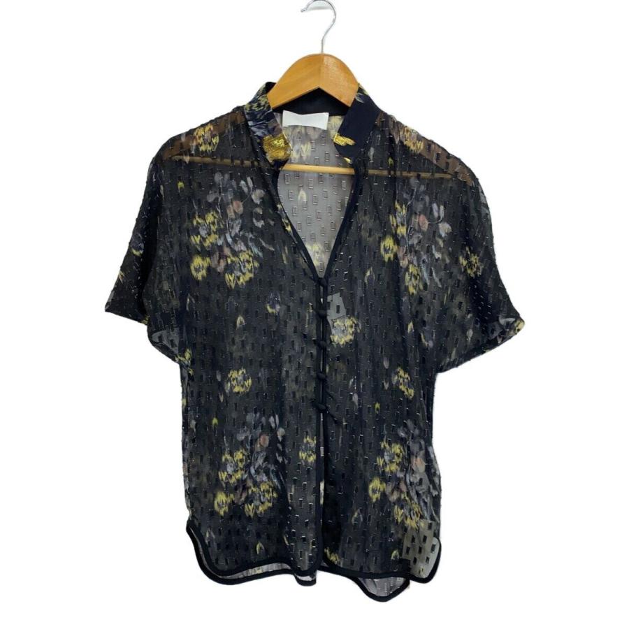 mame kurogouchi◇Flower Print Shirt/半袖ブラウス/1/ブラック mame kurogouchi◇Flower Print Shirt/半袖ブラウス/1/ブラック