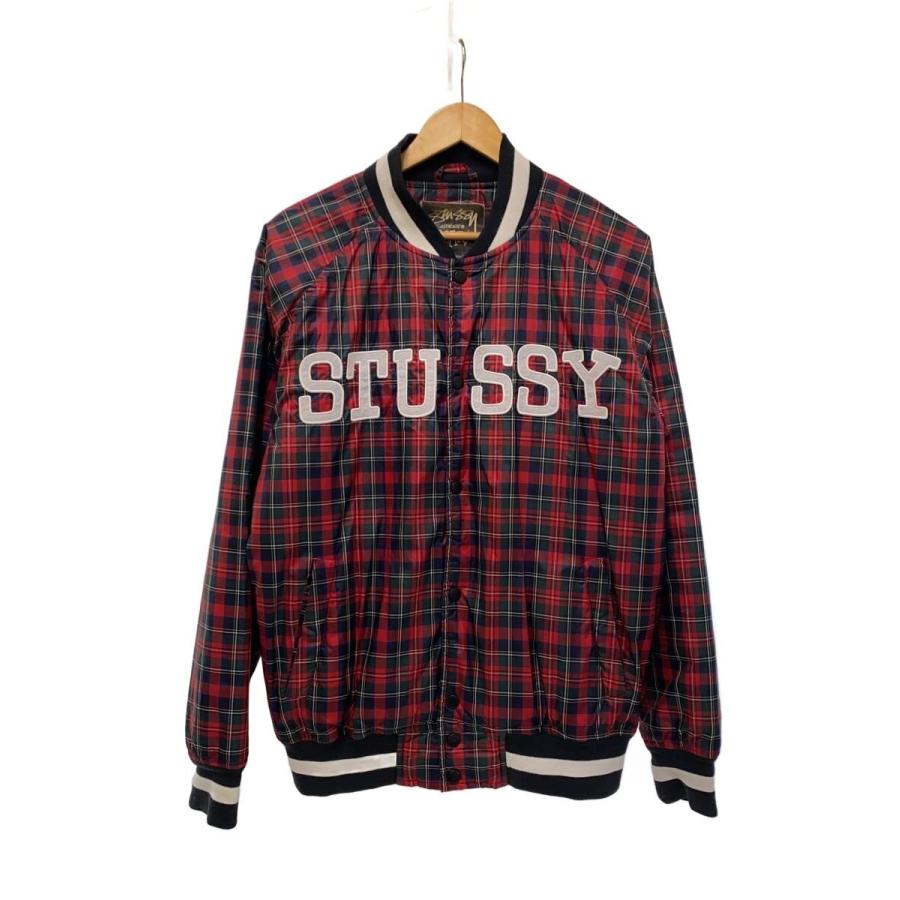 STUSSY◇00s/AUTHENTIC GEAR/スタジャン/M/ポリエステル/RED/チェック