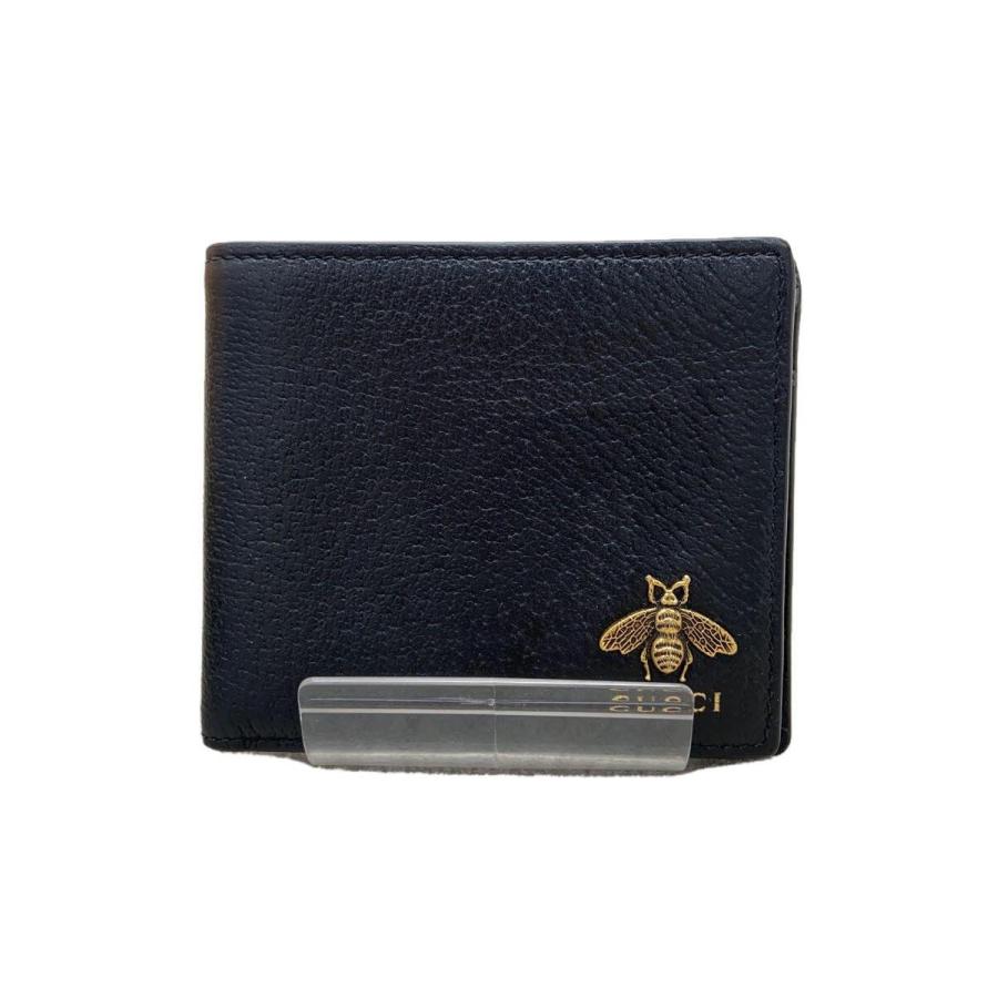 GUCCI◇2つ折り財布/レザー/BLK/無地/メンズ/523664 : セカンド