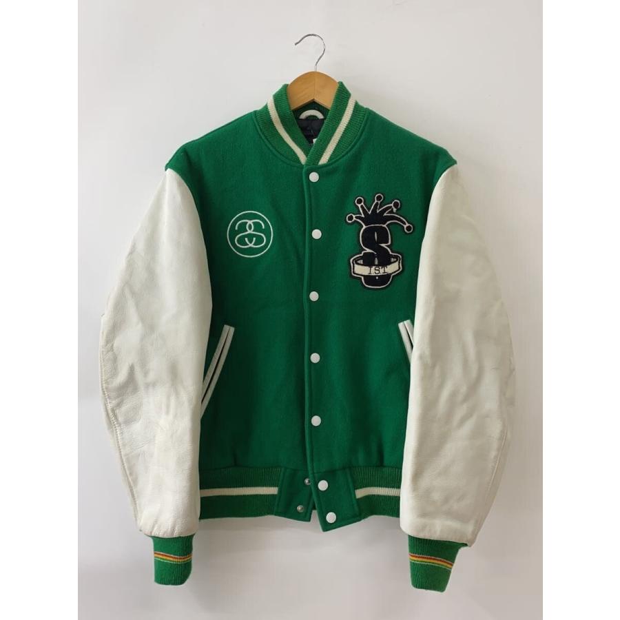 STUSSY◇袖汚れ有/2008 I.S.T VARSITY JACKET/スタジャン/S/ウール/GRN