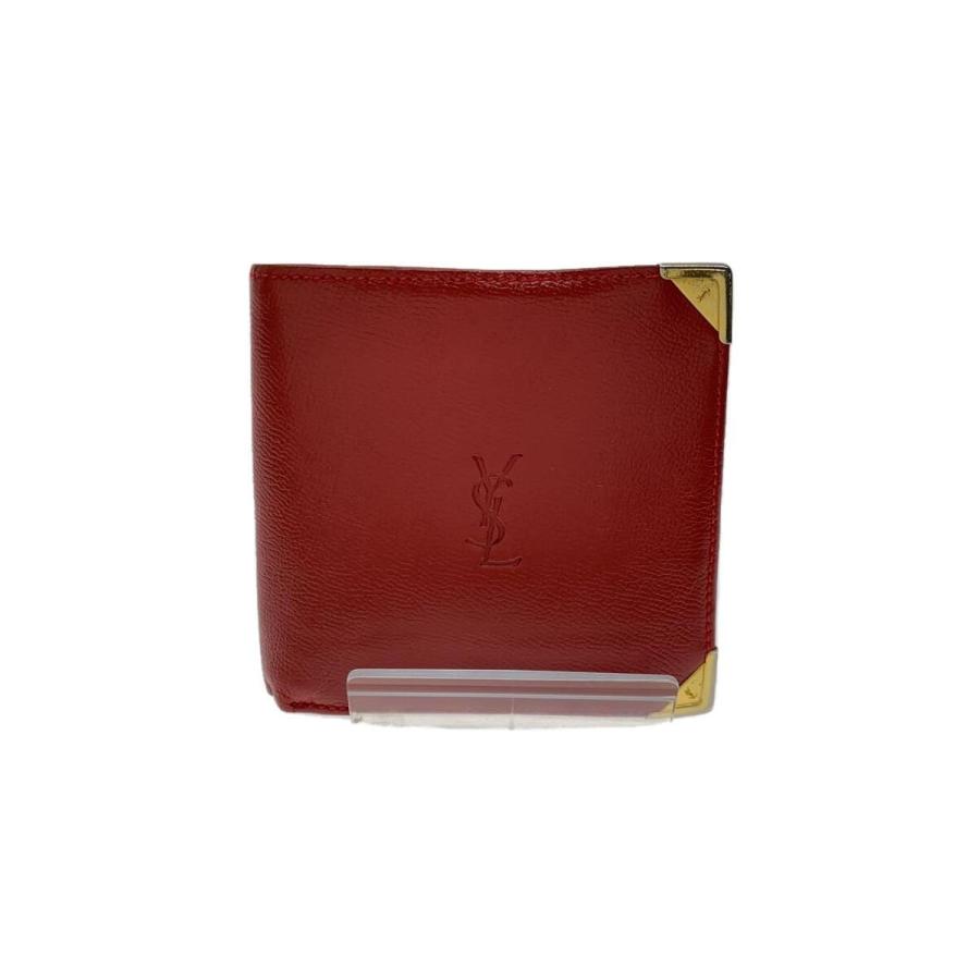YVES SAINT LAURENT◇2つ折り財布/レザー/RED/レディース/変形有