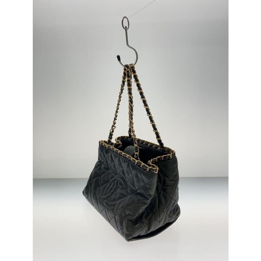 CHANEL◇チェーンミー/マトラッセ/ココマーク/トートバッグ/レザー/BLK 