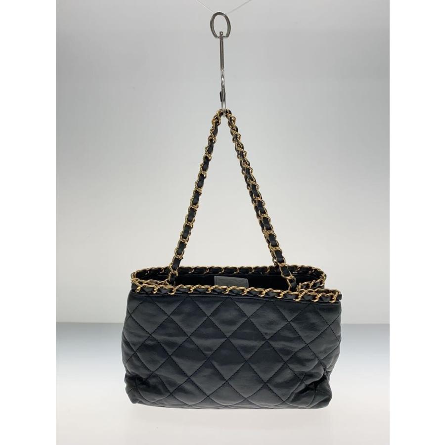 CHANEL◇チェーンミー/マトラッセ/ココマーク/トートバッグ/レザー/BLK 