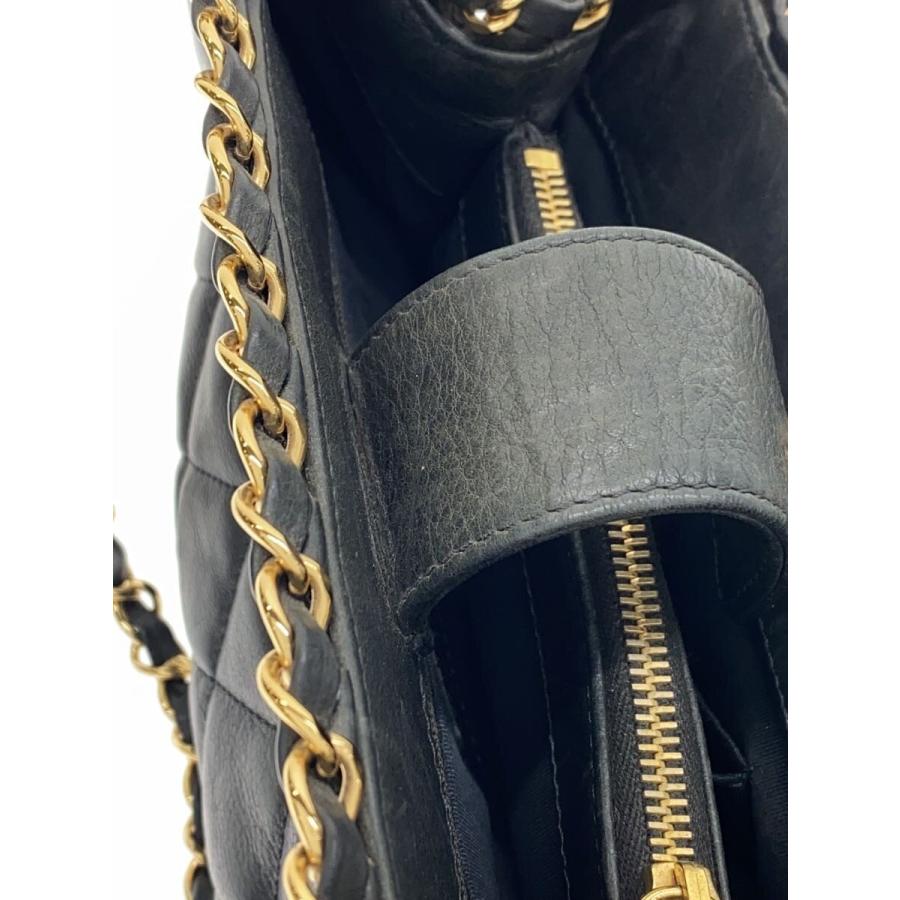 CHANEL◇チェーンミー/マトラッセ/ココマーク/トートバッグ/レザー/BLK 