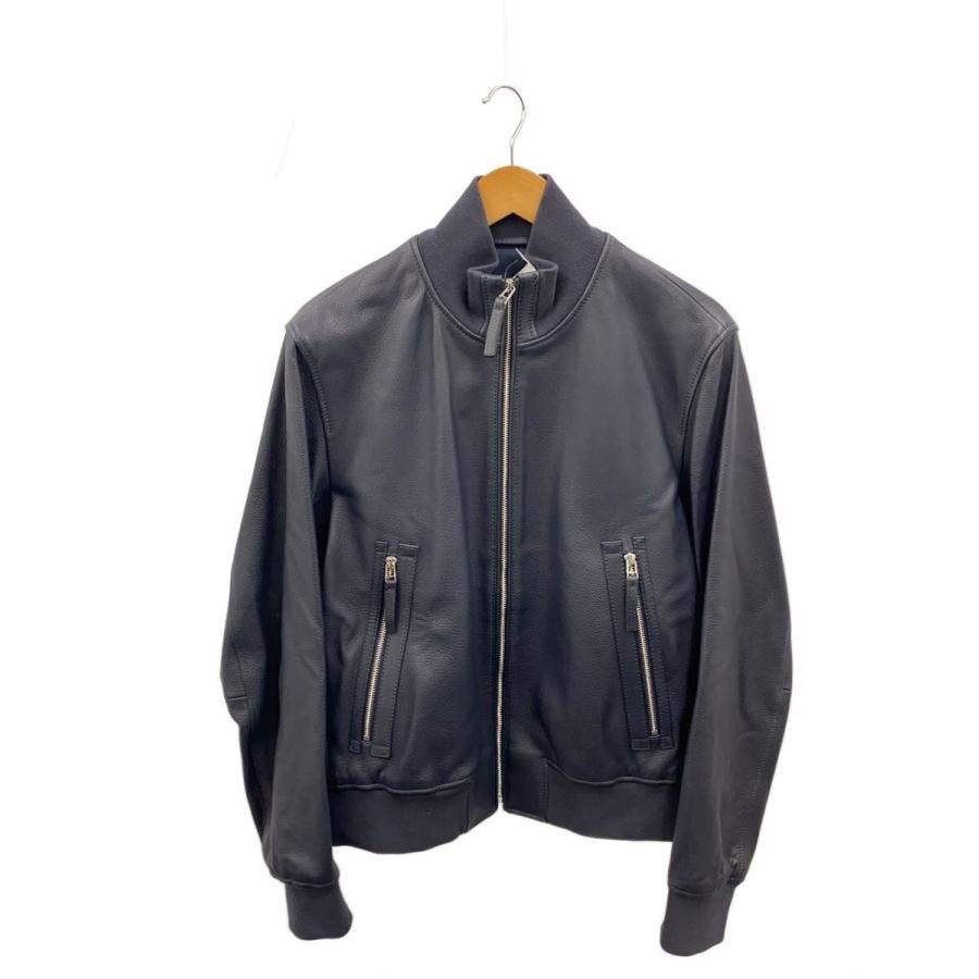 HUGO BOSS◇レザーボンバージャケット/46/レザー/NVY : セカンド