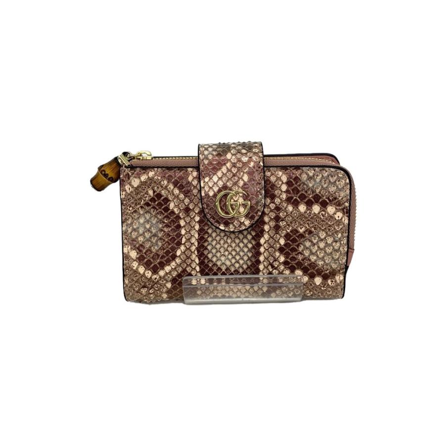 GUCCI◇バンブー付き ダブルG パイソン ウォレット/ピンク/総柄
