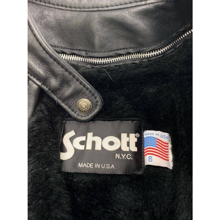 希少Schott USA レザー シングルライダースジャケット Schott◇USA製/シングルライダースジャケット/6/レザー/BLK : セカンド