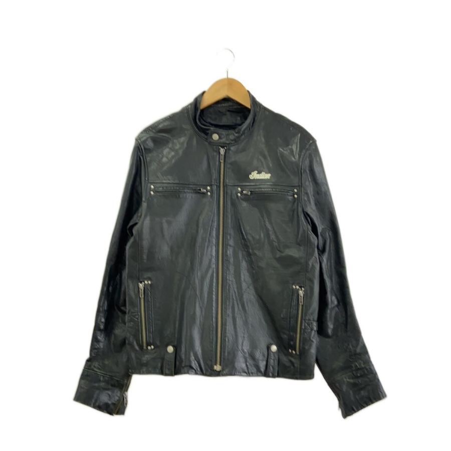 Indian ブラックレザーシングルライダースジャケット 40 Indian(Indian Motocycle)◇レザージャケット・ブルゾン/40/牛革/BLK
