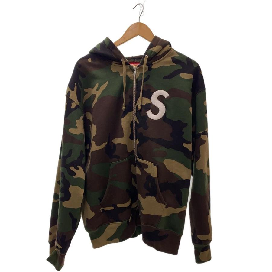 Supreme◇S LOGO ZIP UP HOODED SWEAT/パーカー/L/コットン/KHK