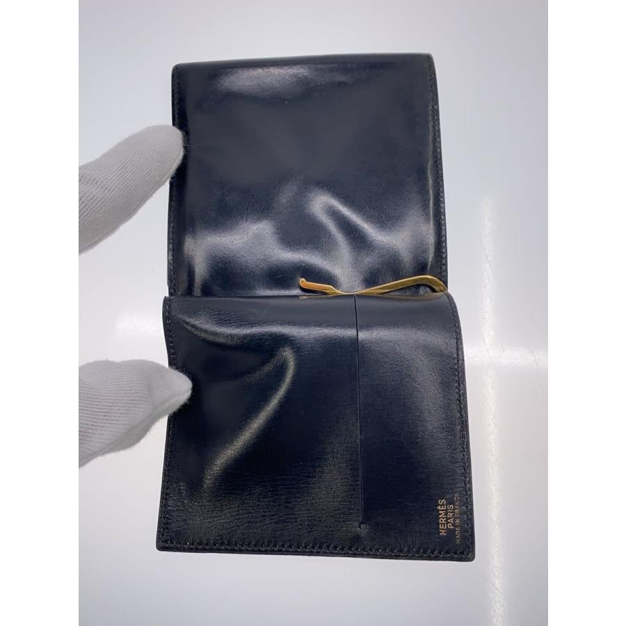 HERMES ブラックレザー 二つ折り財布 HERMES◇2つ折り財布/--/BLK/無地/メンズ// : セカンドストリートYahoo