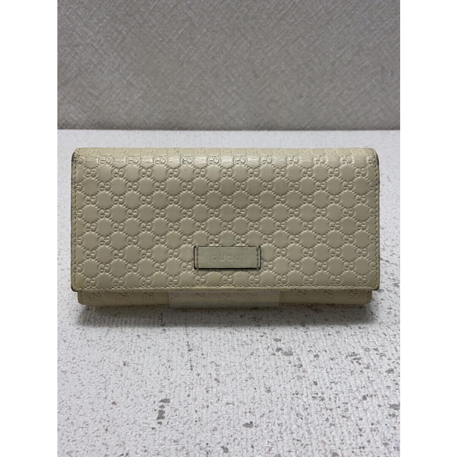 GUCCI◇長財布_マイクログッチシマ/レザー/WHT/無地/レディース 