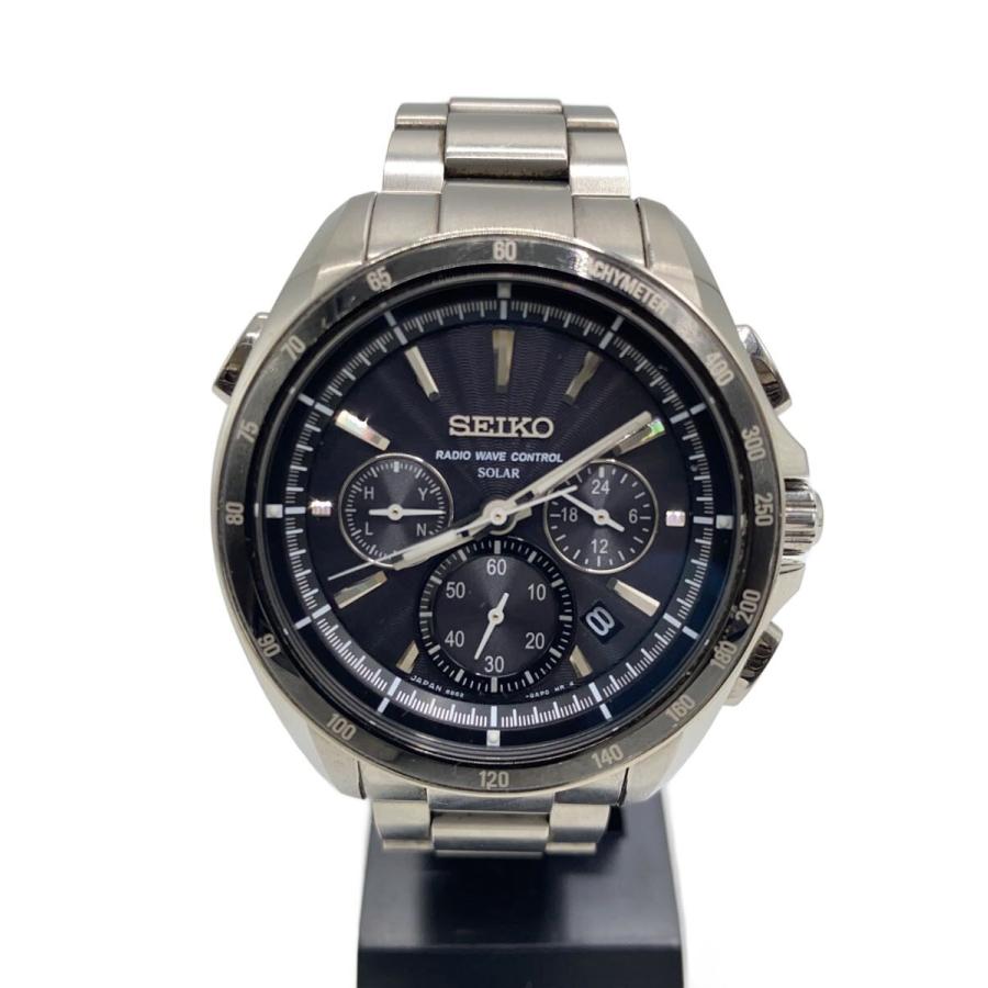 SEIKO◇クォーツ腕時計/アナログ/チタン/BLK/SLV/チタン/8b82-0an0