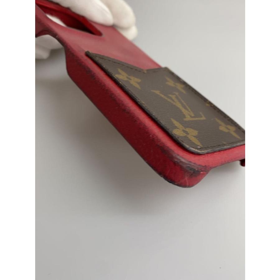 LOUIS VUITTON◇iPhone・バンパー12/12PRO_モノグラム/レザー/RED/総柄