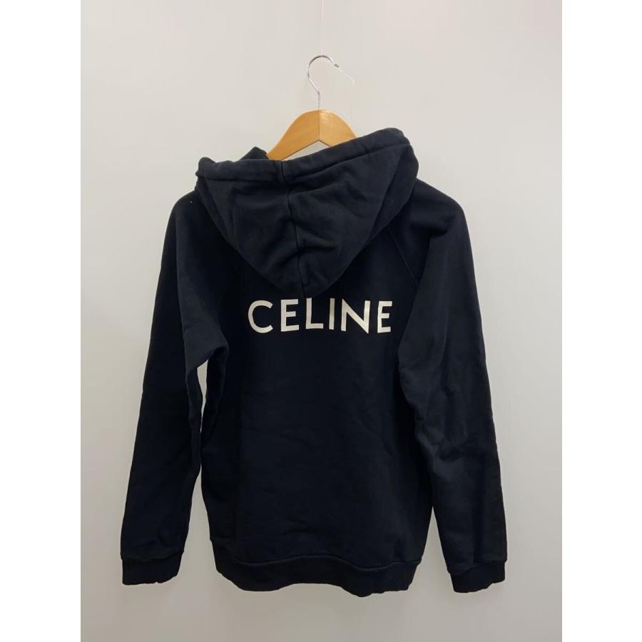 CELINE ブラックパーカー バックプリント CELINE◇Back Logo Print Hoodie/パーカー/M/コットン/BLK/プリント