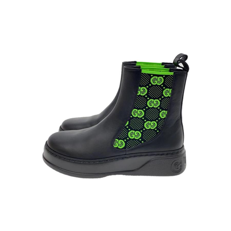 GUCCI◇サイドゴアブーツ/US7.5/BLK/レザー/718713/GGジャージー 