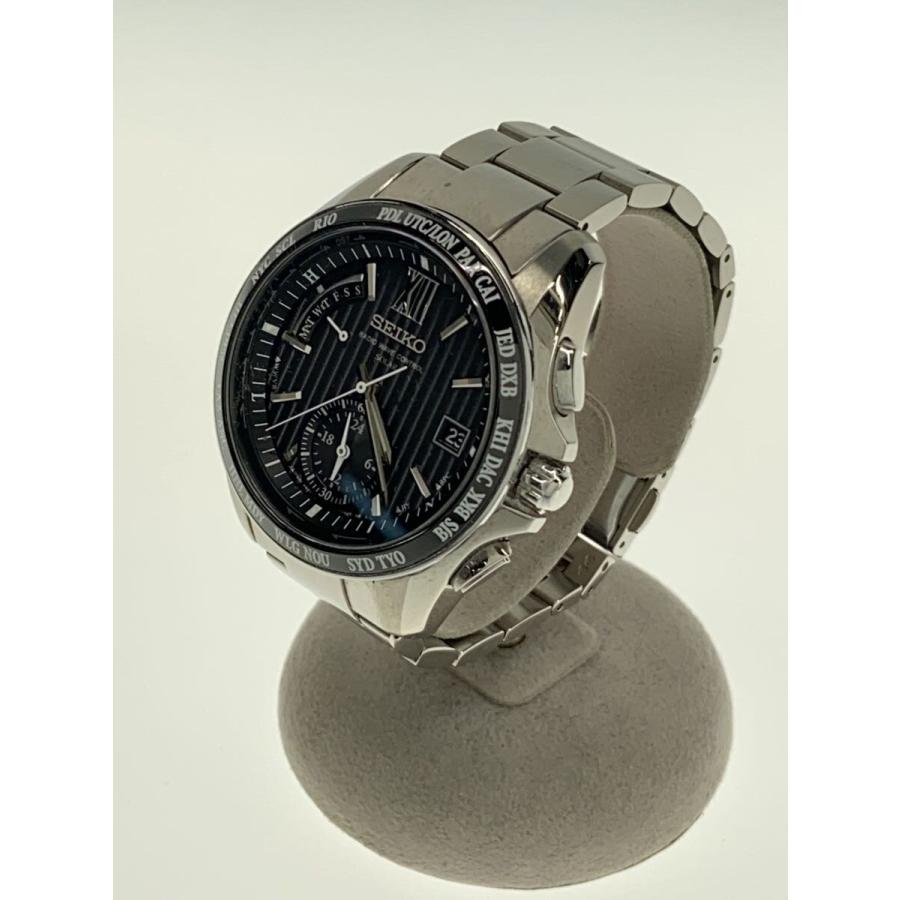 SEIKO◇ソーラー腕時計/アナログ/ステンレス/BLK/SLV/8B54-0AW0 