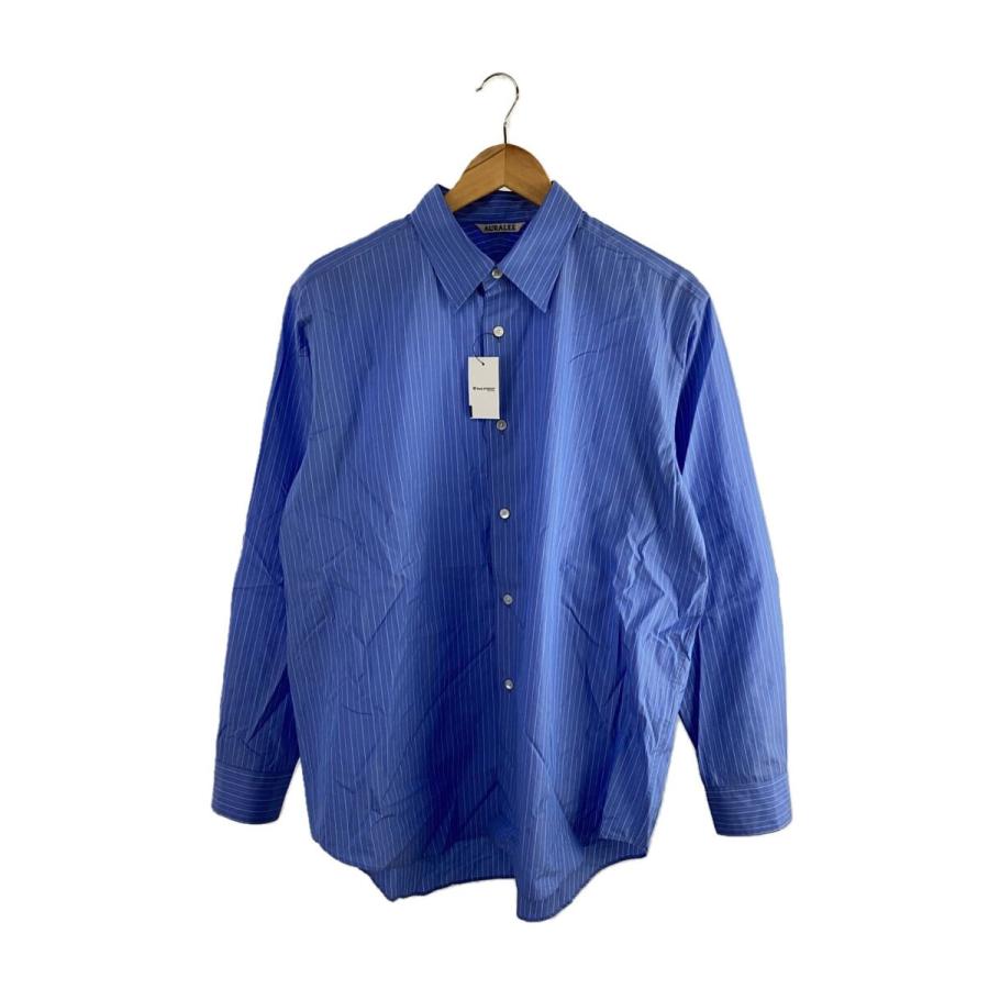 AURALEE◇長袖シャツ/4/コットン/BLU/ストライプ/A24AS01SS  