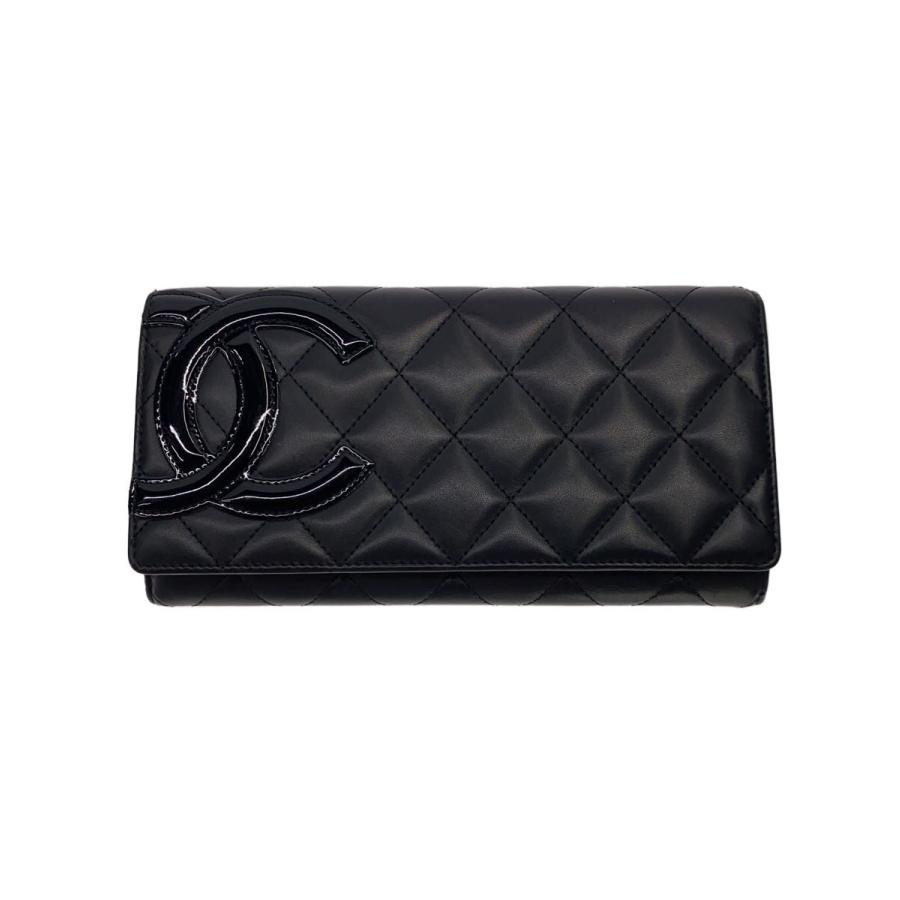 CHANEL◇長サイフ_カンボンライン_カーフスキン_ココマーク_BLK/牛革