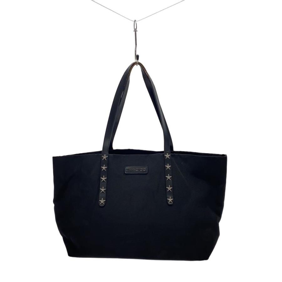 JIMMY CHOO◇トートバッグ/キャンバス/BLK/内側色褪せ有り : セカンド