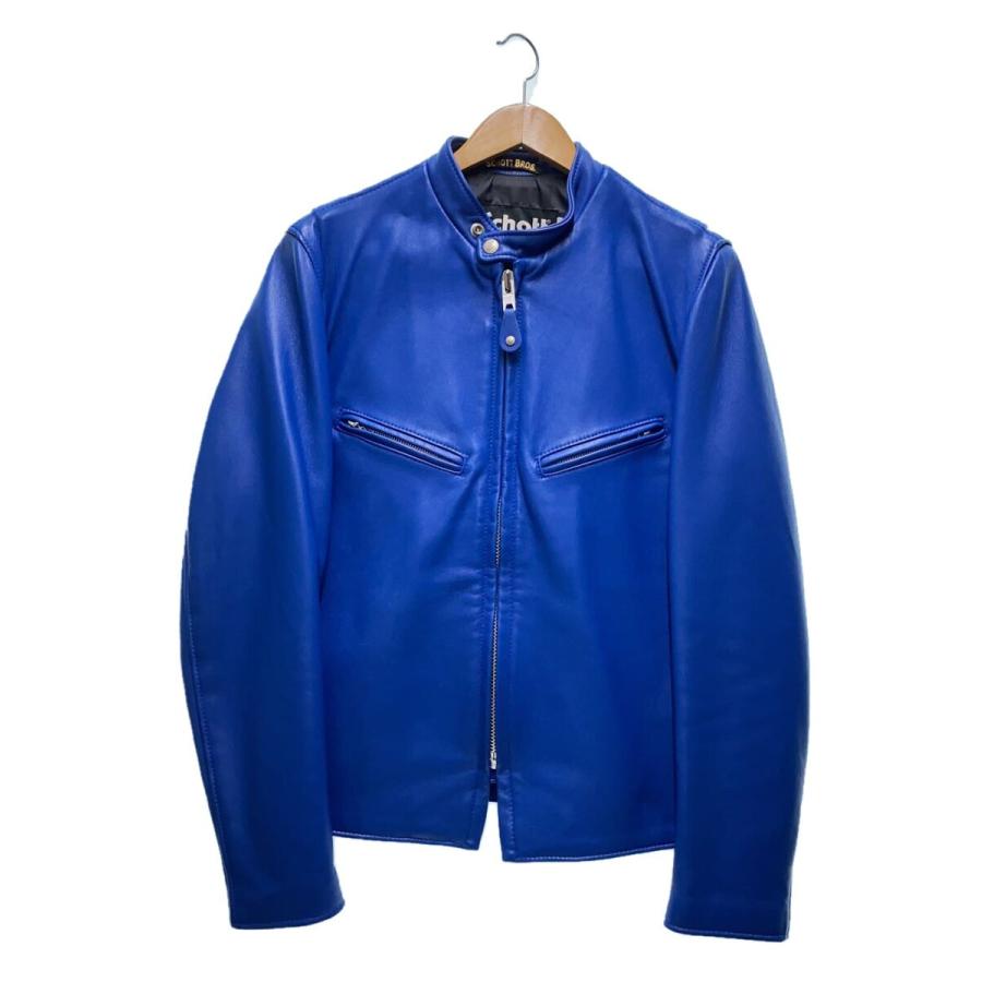 Schott◇ラムスキンシングルライダース/38/羊革/BLU/無地/7550  