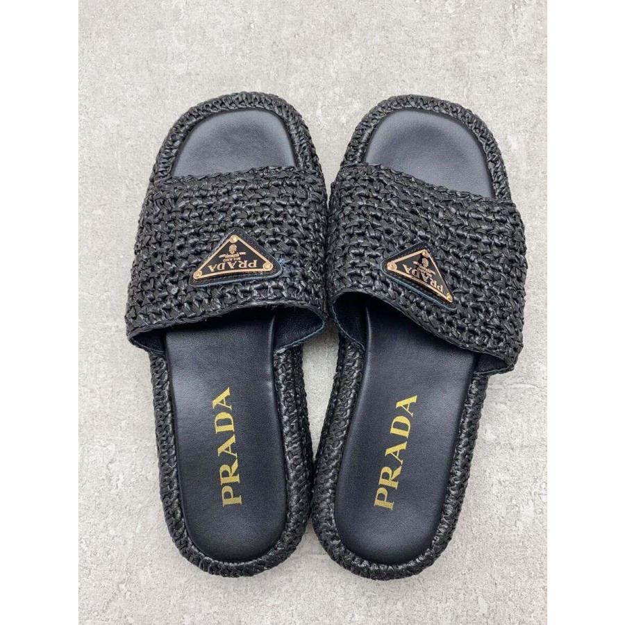 PRADA◇クロシェフラットフォームスライドサンダル/--/ブラック