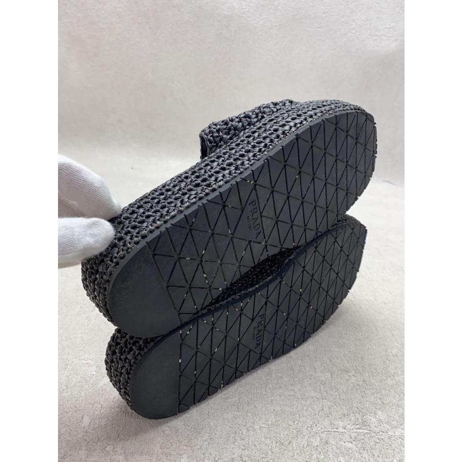 PRADA プラダ クロシェ編みレザースライド ローサンダル PRADA◇クロシェフラットフォームスライドサンダル/--/ブラック