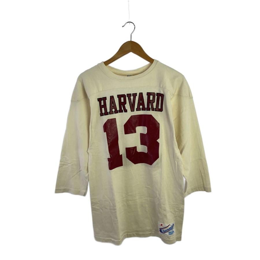 Champion◇フットボールtシャツ/HARVARD/80s/M/コットン/IVO
