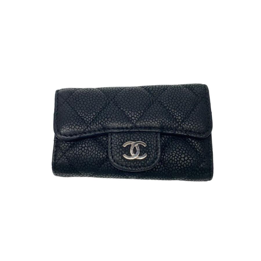 CHANEL◇キーケース/レザー/BLK/レディース/マトラッセ/キャビア