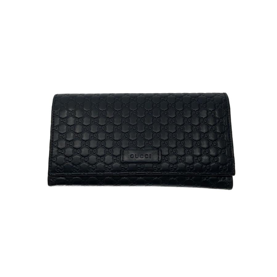 GUCCI◇長財布_マイクログッチシマ/レザー/BLK/無地/レディース