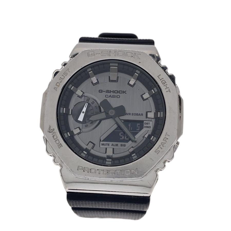 CASIO◇クォーツ腕時計/アナログ/ラバー/SLV/BLK/GA-2100 5611