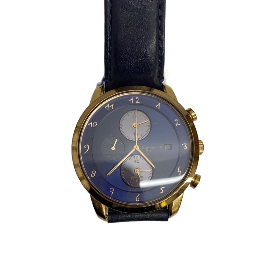 agnes b.◇ソーラー腕時計/アナログ/フェイクレザー/ネイビー/ブラック