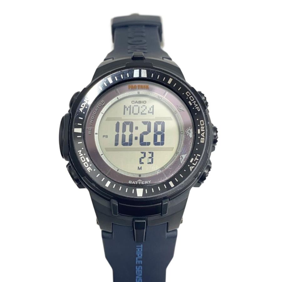 CASIO◇PRO TREK/ソーラー腕時計/デジタル/ラバー/ブラック/PRW-3000