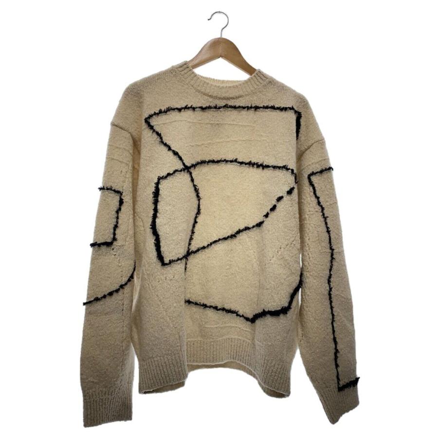 YOKE◇23AW/CONTINUOUS LINE EMBROIDERY SWEATE/3/ウール/IVO