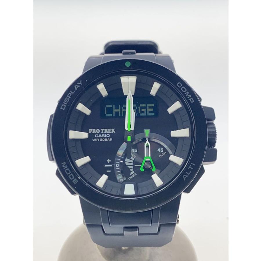 CASIO◇ソーラー腕時計・PROTREK/デジアナ/ラバー/BLK/BLK : セカンド 