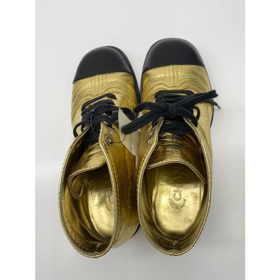 CHANEL◇レースアップショートブーツココマーク//ブーツ/37/GLD/レザー