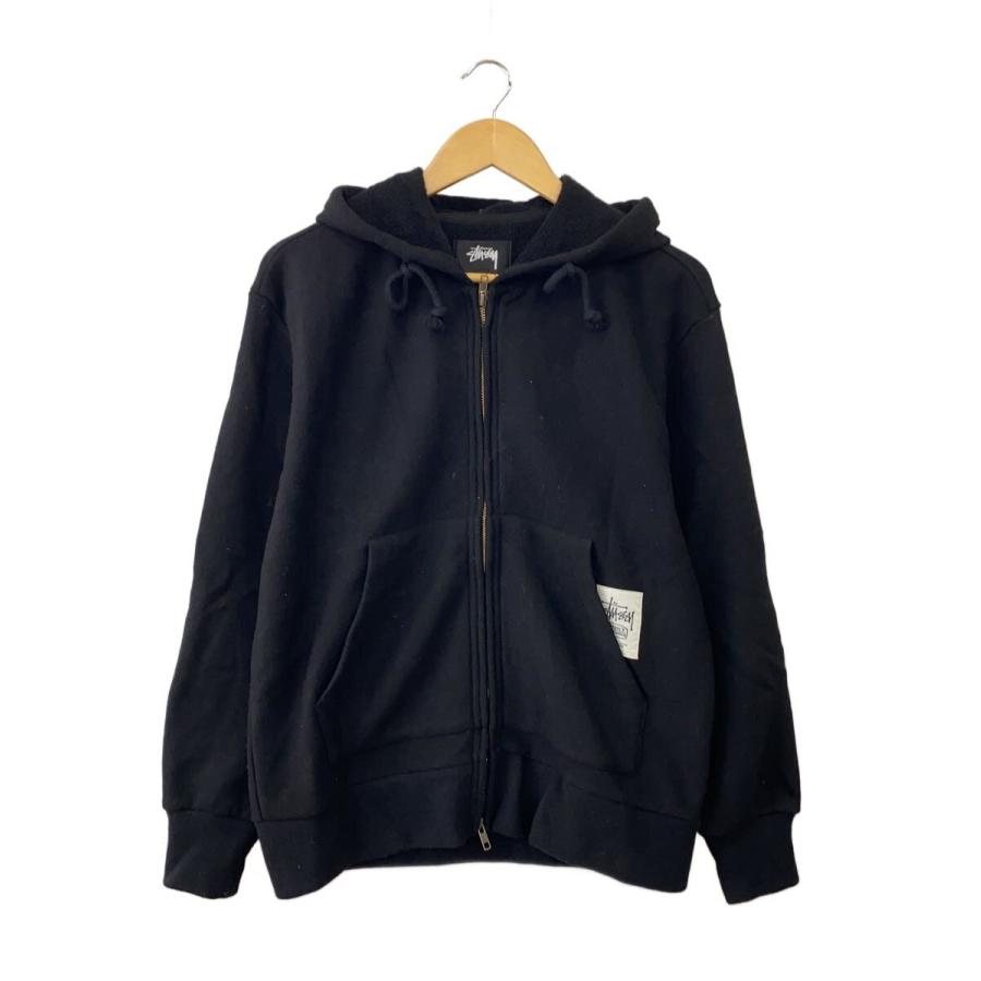 【STUSSY】ジップパーカー　stussy ジップフーディー　y2k STUSSY◇PATCH ZIP KNIT HOODIE/ジップパーカー/S/コットン/ブラック