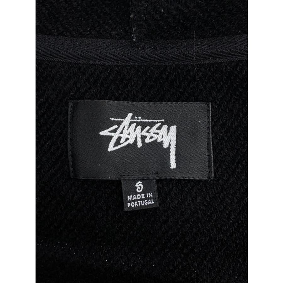 STUSSY◇PATCH ZIP KNIT HOODIE/ジップパーカー/S/コットン/ブラック