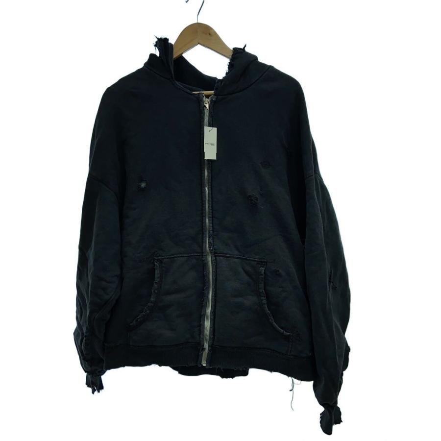 BOWWOW◇FULL ZIP HARD DAMAGE HOODIEジップパーカー/L/コットン/BLK