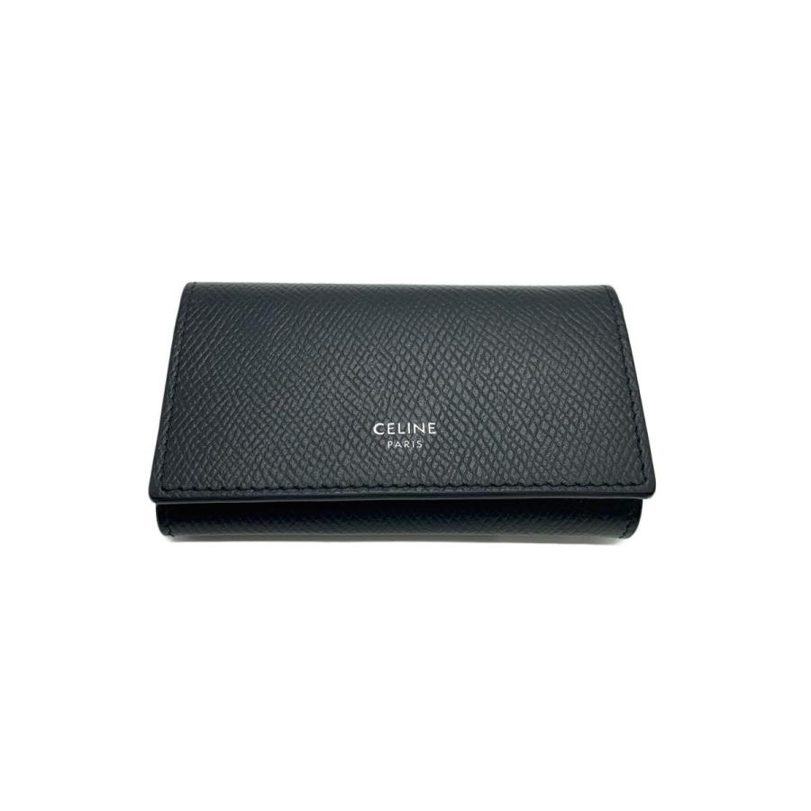 CELINE◇6連/クロコ型押し/角スレ/キーケース/レザー/BLK/メンズ
