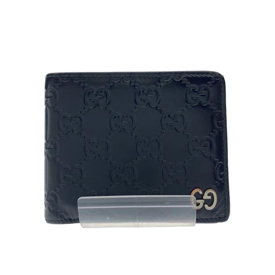 未使用　GUCCI ブラック レザー 二つ折り財布 GUCCI◇2つ折り財布/レザー/BLK/総柄/メンズ : セカンドストリート