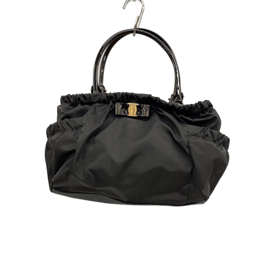 Salvatore Ferragamo◇ヴァラリボン/トートバッグ/ナイロン/BLK 