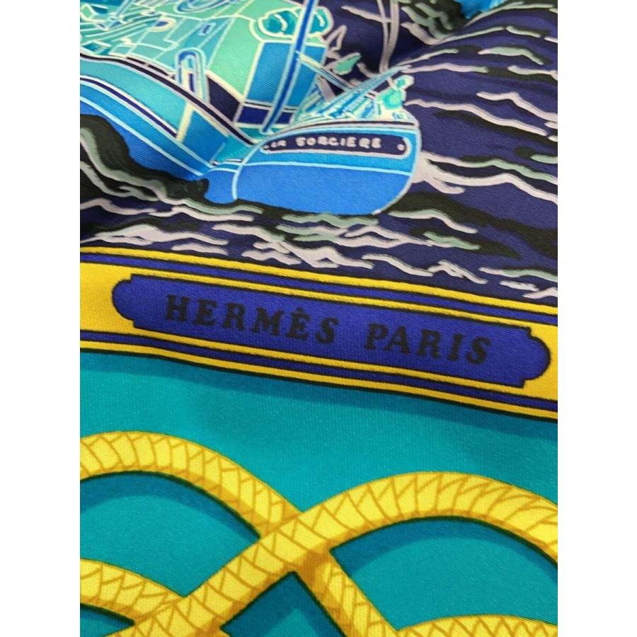 HERMES◇スカーフ/シルク/BLU/レディース/カレ90/retour de peche/漁船