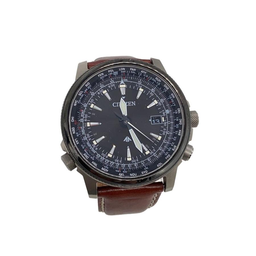 CITIZEN◇ソーラー腕時計/アナログ/レザー/BLK/BRW/SS/H145-T019404