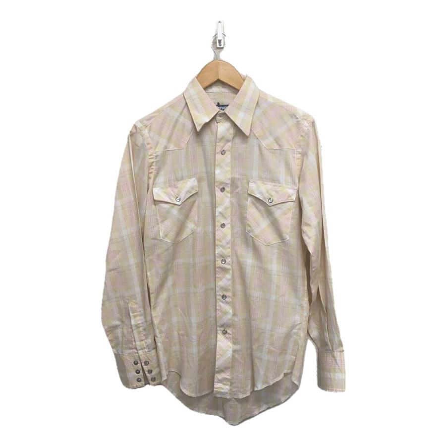 WRANGLER◇長袖シャツ/14.5/ポリエステル/CRM/チェック/70s/ウエスタン