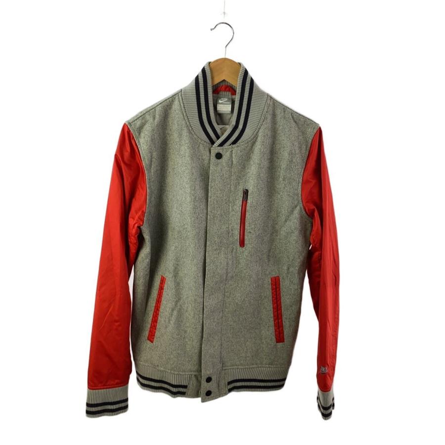 NIKE◇デストロイヤージャケット/スタジャン/袖ナイロン//M/ウール/GRY 