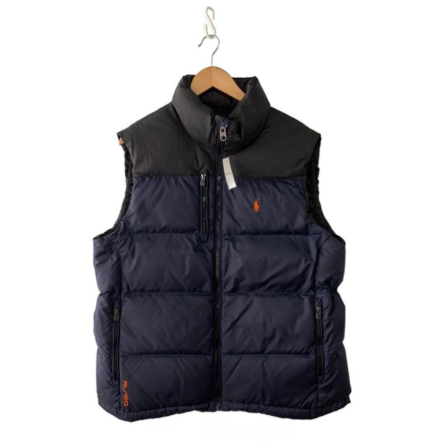 POLO RALPH LAUREN◇ダウンベスト/L/ポリエステル/NVY×BLK/無地