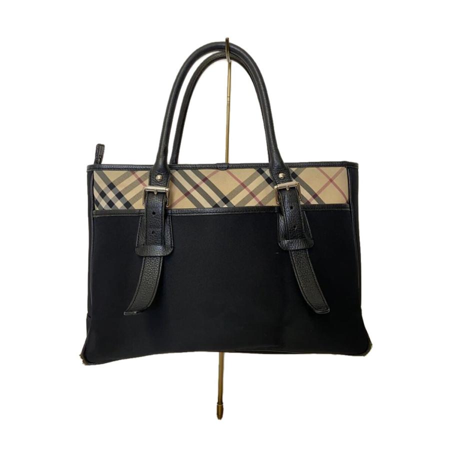 美品　BURBERRY ナイロン レザー トートバッグ ブラック ノバチェック BURBERRY◇トートバッグ/ナイロン/BLK/玉虫/ノヴァチェック/使用感考慮