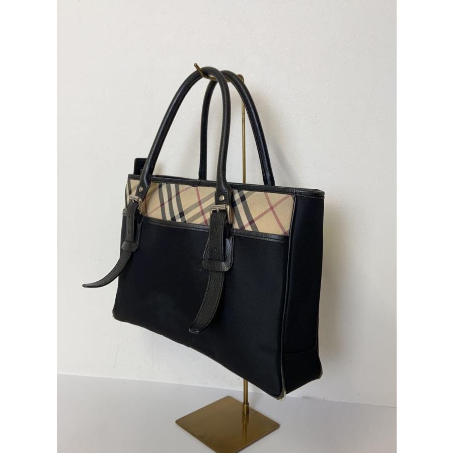BURBERRY◇トートバッグ/ナイロン/BLK/玉虫/ノヴァチェック/使用感考慮