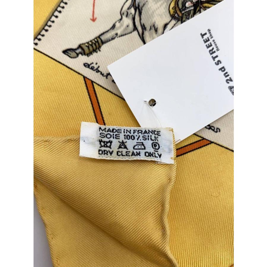 HERMES◇カレ40/ポロの世界/スカーフ/シルク/YLW/総柄/レディース